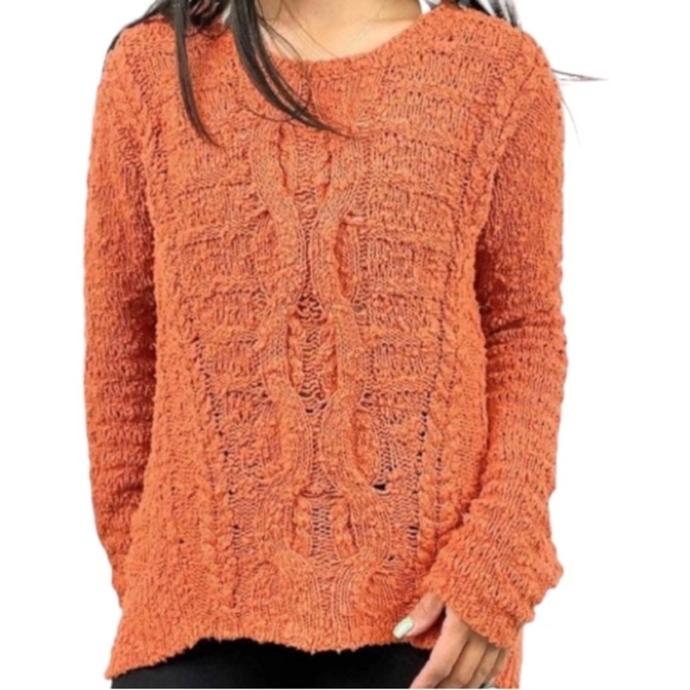Moth Chunky Cable Knit High- Low Burnt Orange Sweater Size S‎